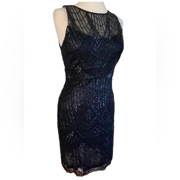 SUE WONG 10 Black Sequin Embellished Beaded Formal Cocktail Illusion Bac… - Picture 10 of 14